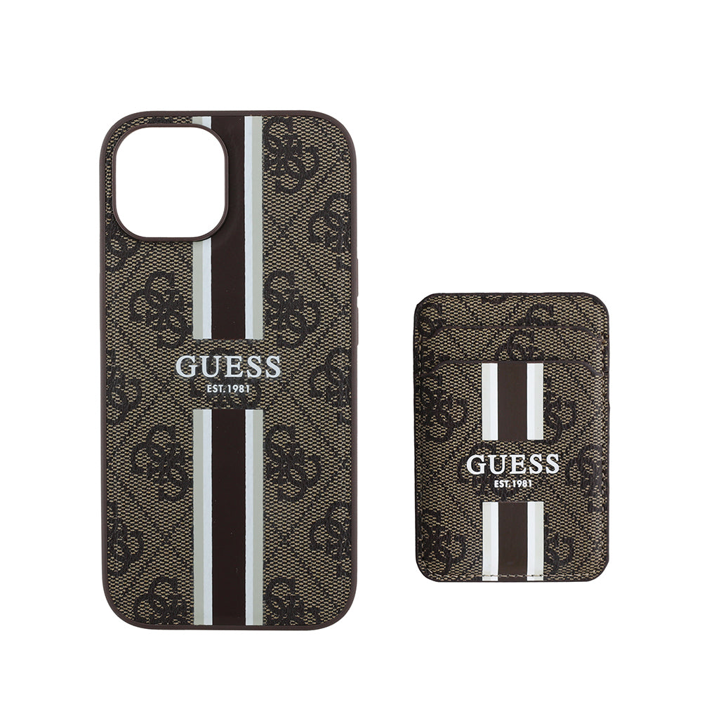 Guess iPhone 15 Orjinal Lisanslı M-safe 4G Desenli Çizgili Kartlıklı Kılıf Guess iPhone 15 Orjinal Lisanslı M-safe 4G Desenli Çizgili Kartlıklı Kılıf